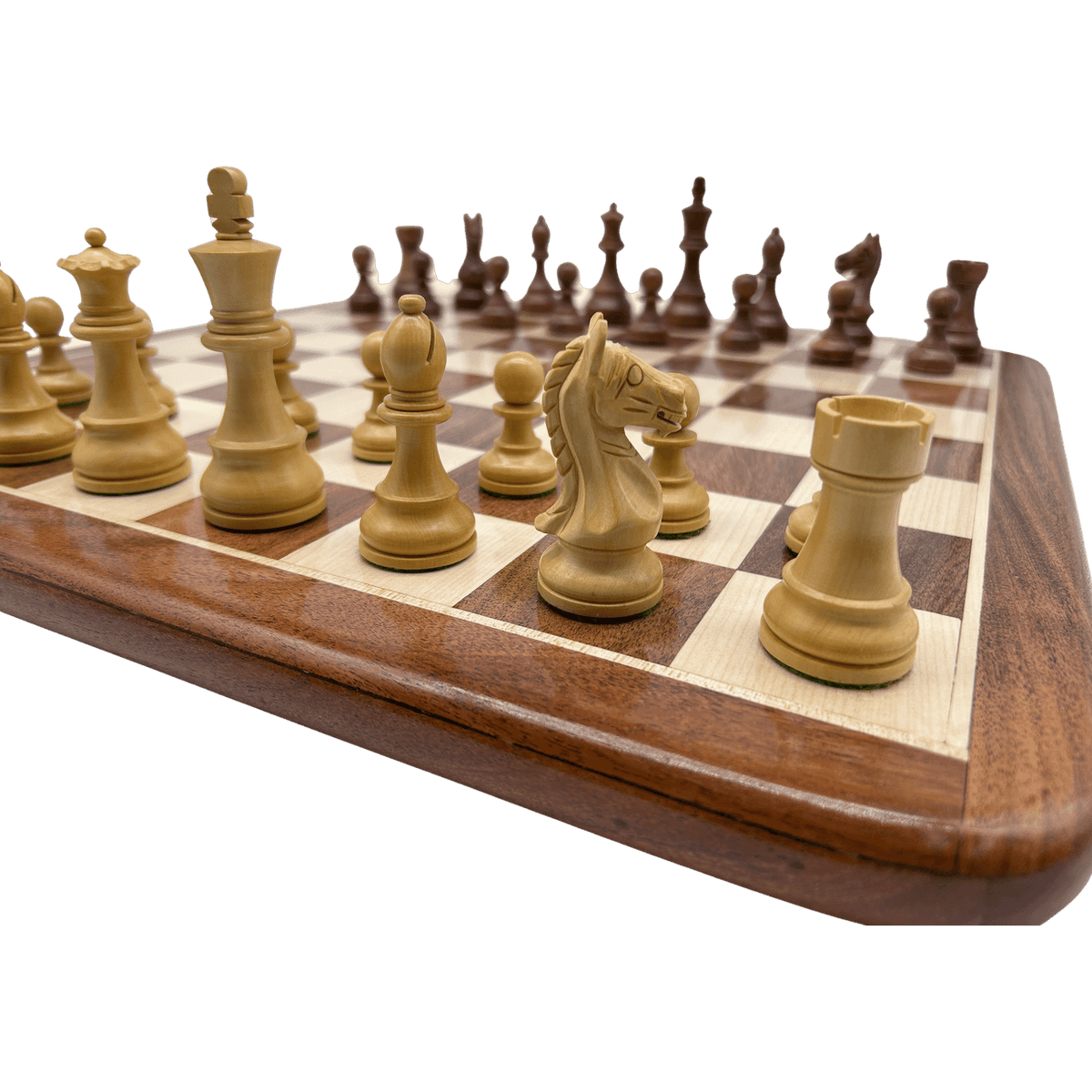 Paris Classic wooden chess set by Rex Noir on its acacia and maple board