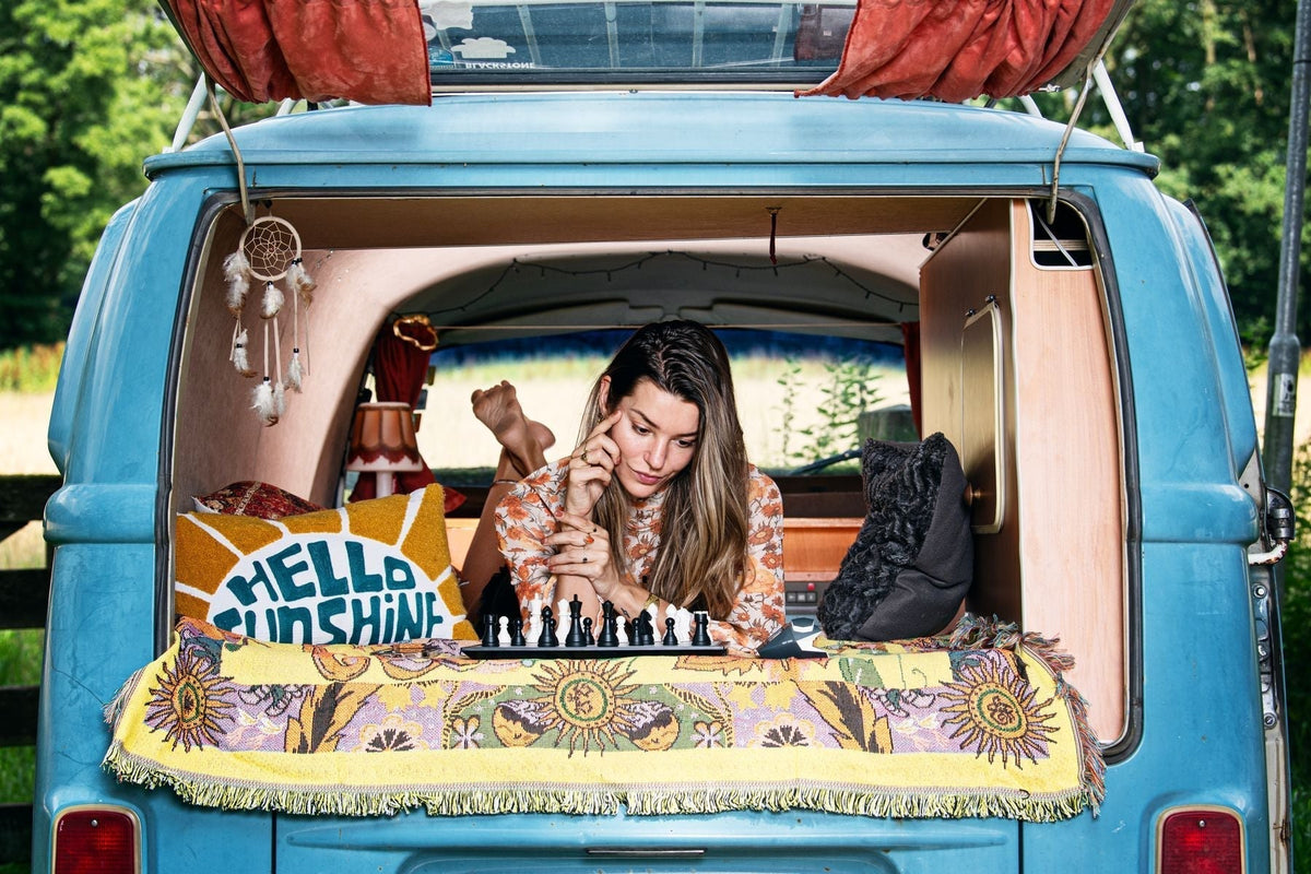 Lifestyle photo of a chess set with a DGT board