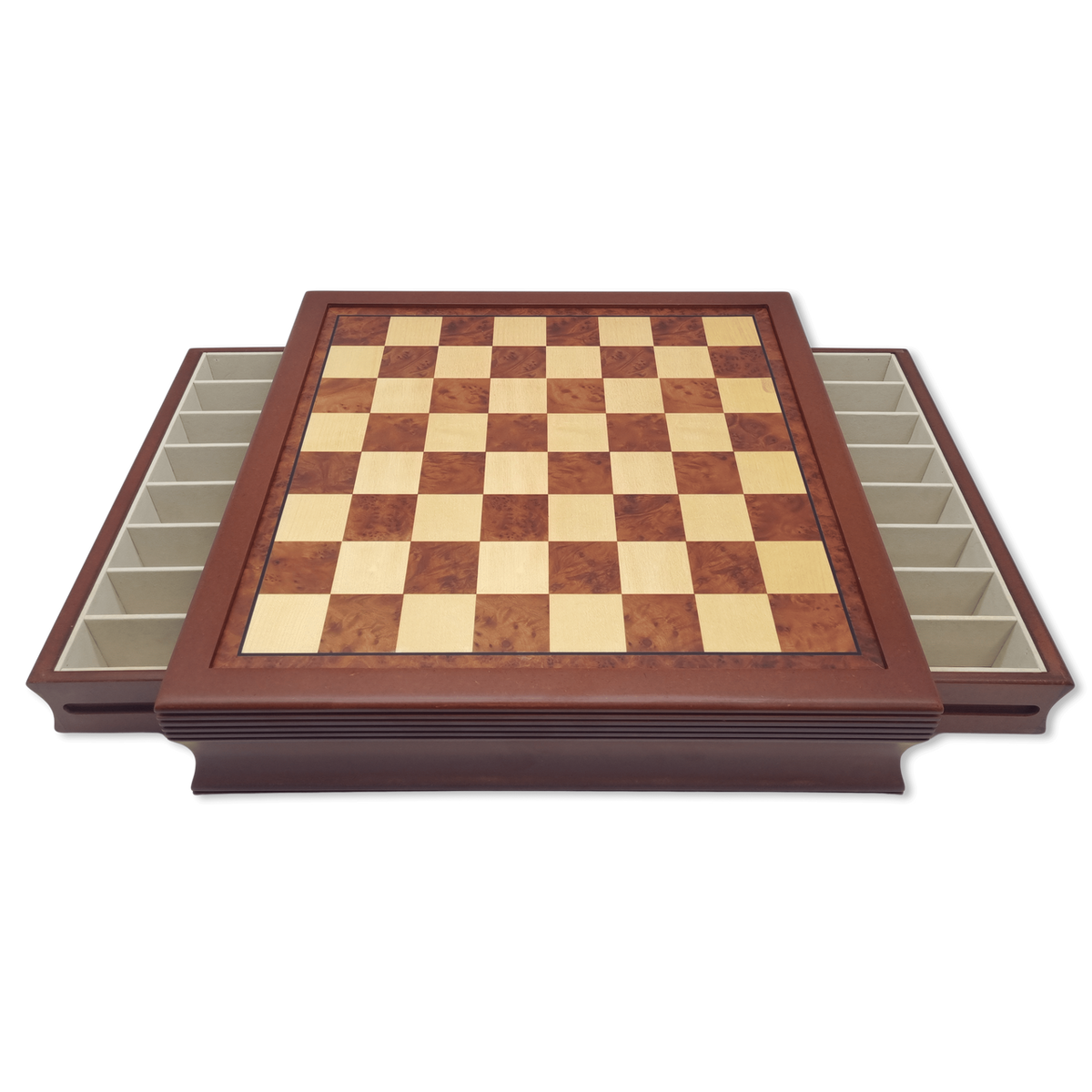 Wooden Storage Chessboard both compartments open