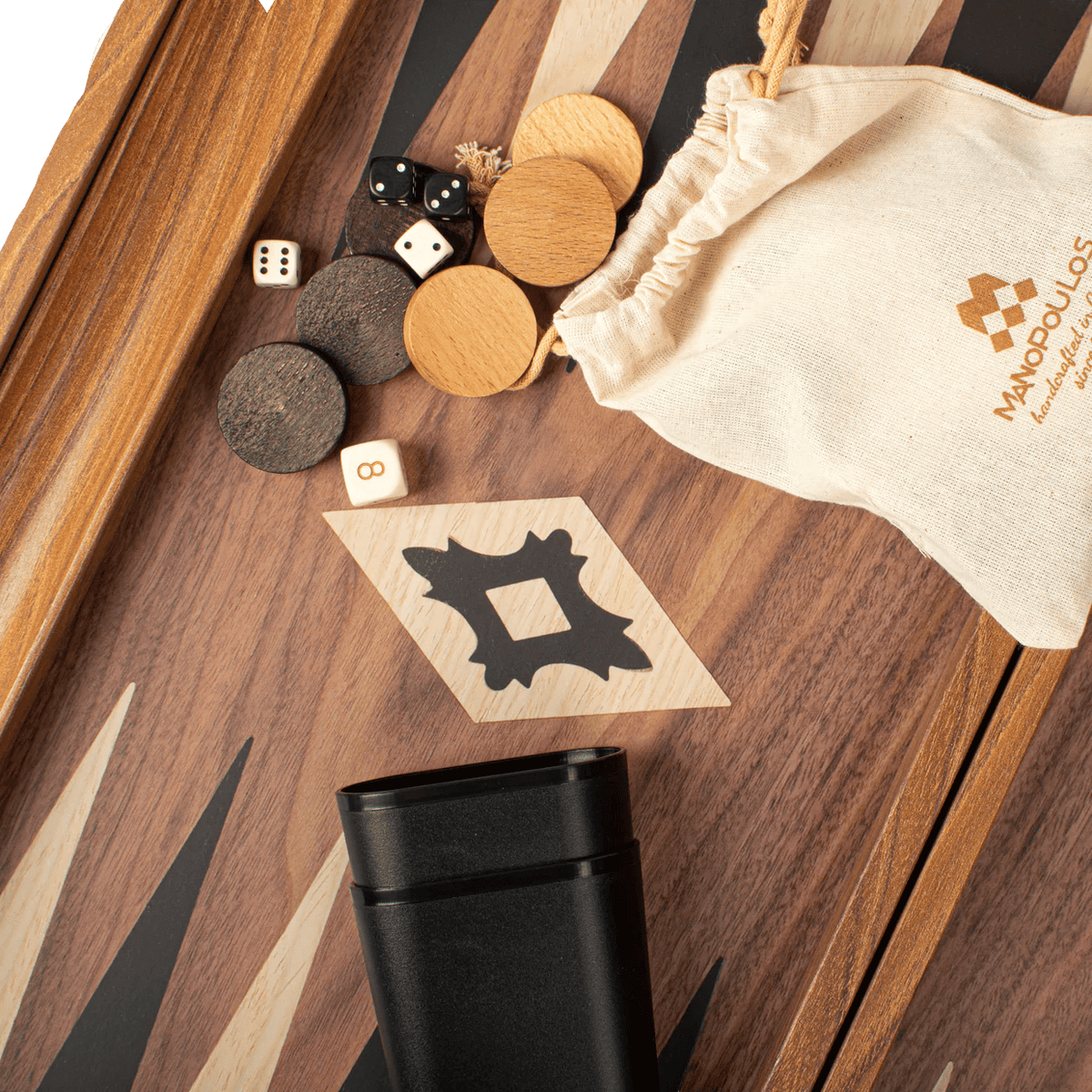 Backgammon set walnut wood handmade side racks - innlaid detail