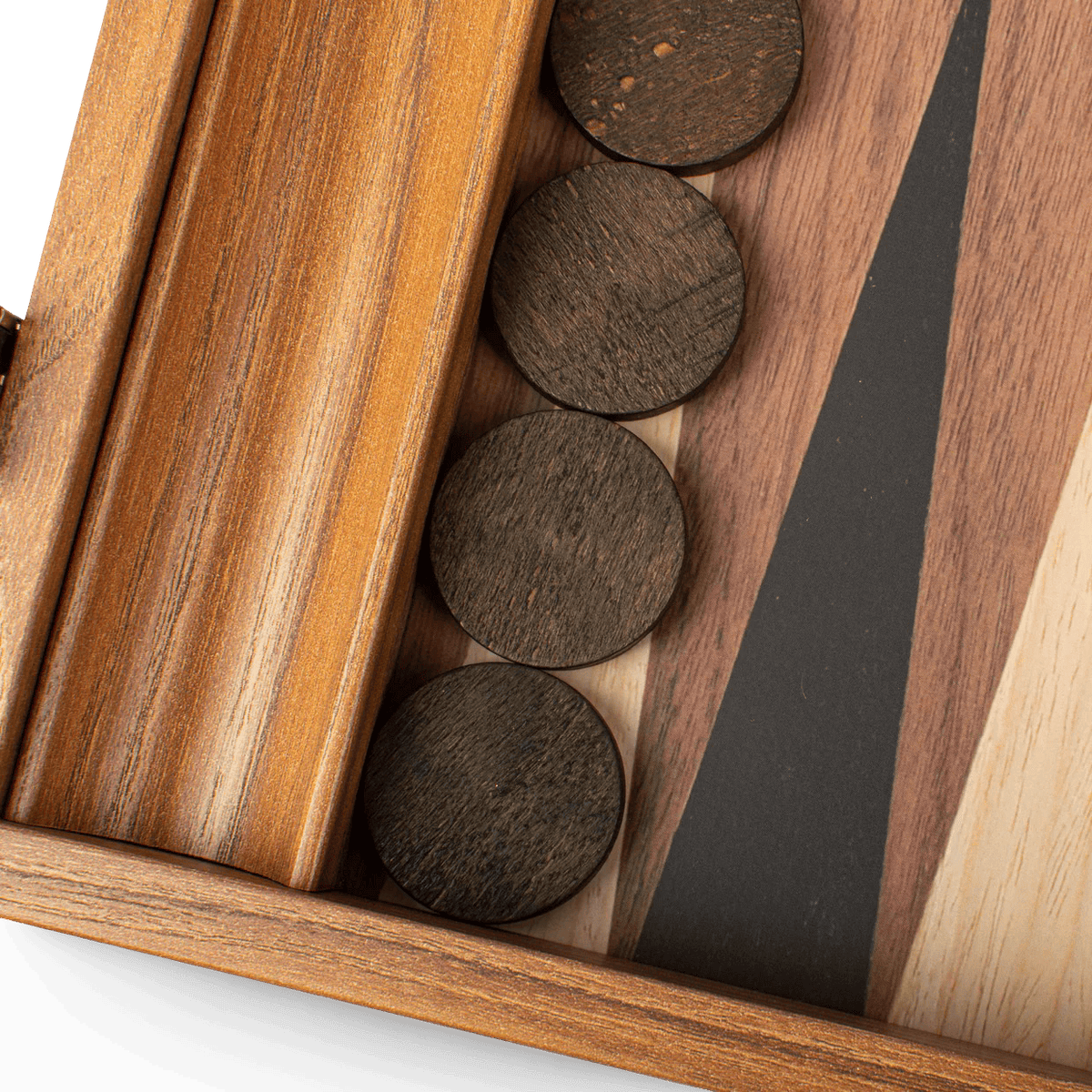 Backgammon set walnut wood handmade side racks - pieces detail