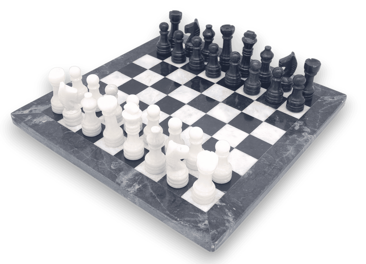 Black Onyx and White Marble INVERTED Chess Set