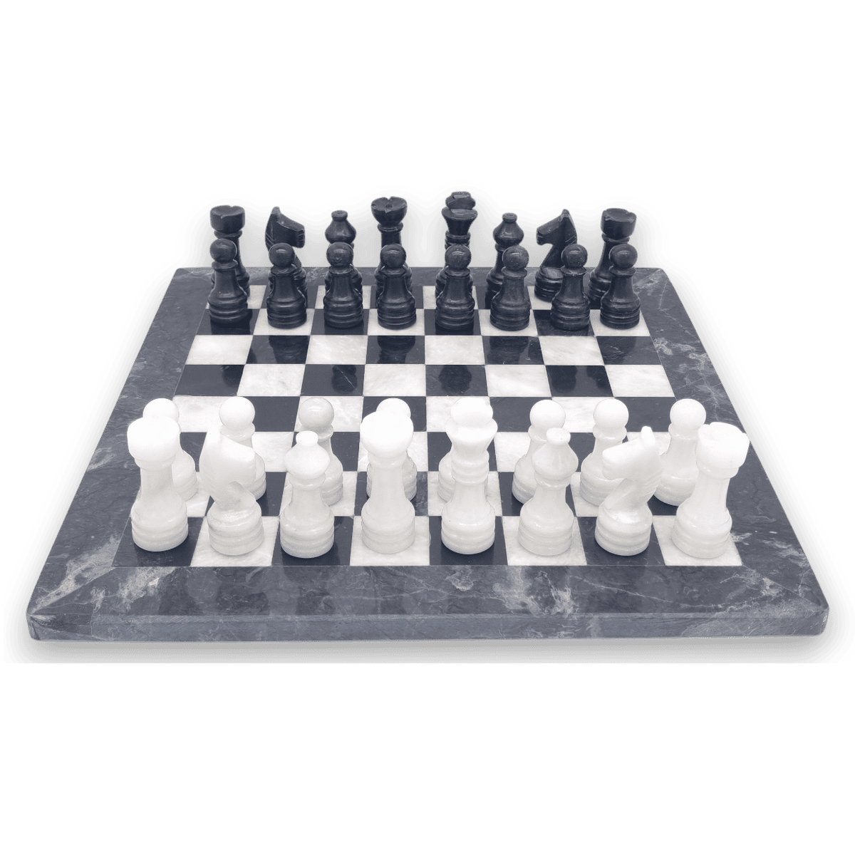 Black Onyx and White Marble INVERTED Chess Set