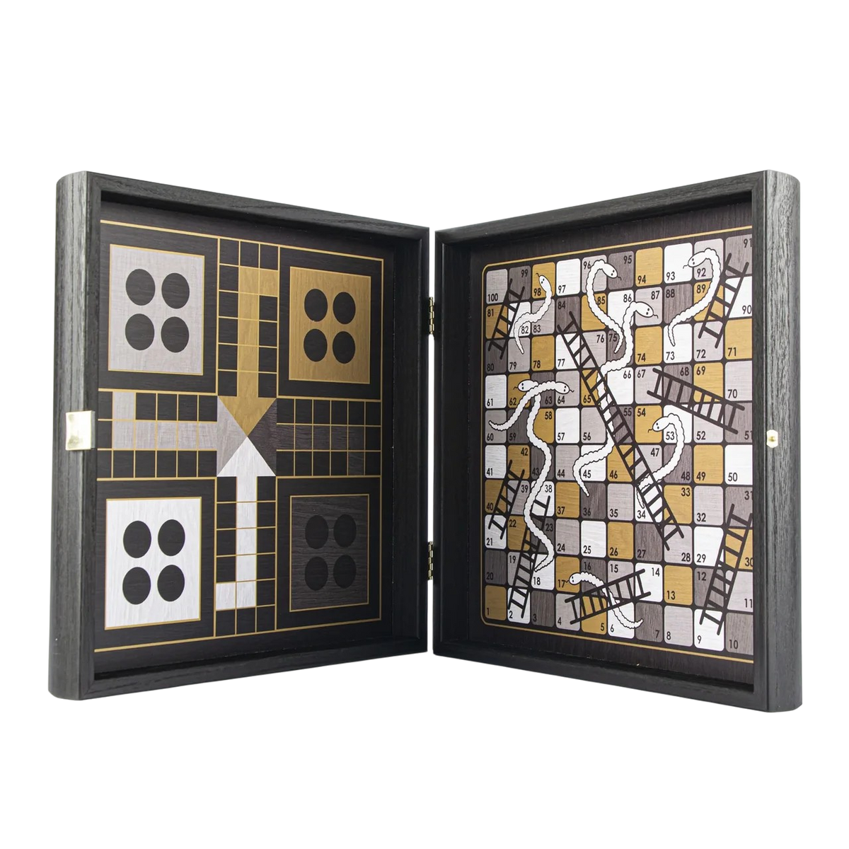 5-in-1 Classic Noir Game Collection – Chess, Backgammon, Ludo, Snakes & Checkers
