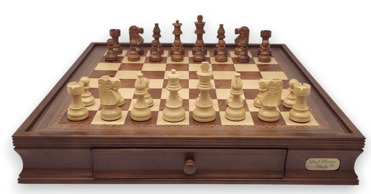 Dal Rossi 50cm Wooden Board with Drawers and Dal Rossi 95mm Sheesham Double Weighted Chess Pieces