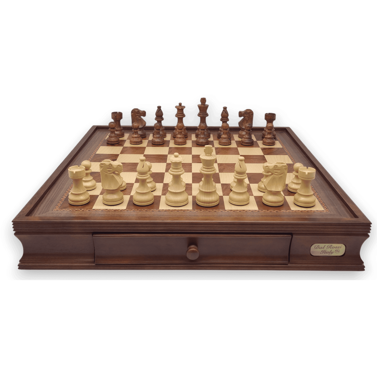 Dal Rossi 50cm Wooden Board with Drawers and Dal Rossi 95mm Sheesham Double Weighted Chess Pieces