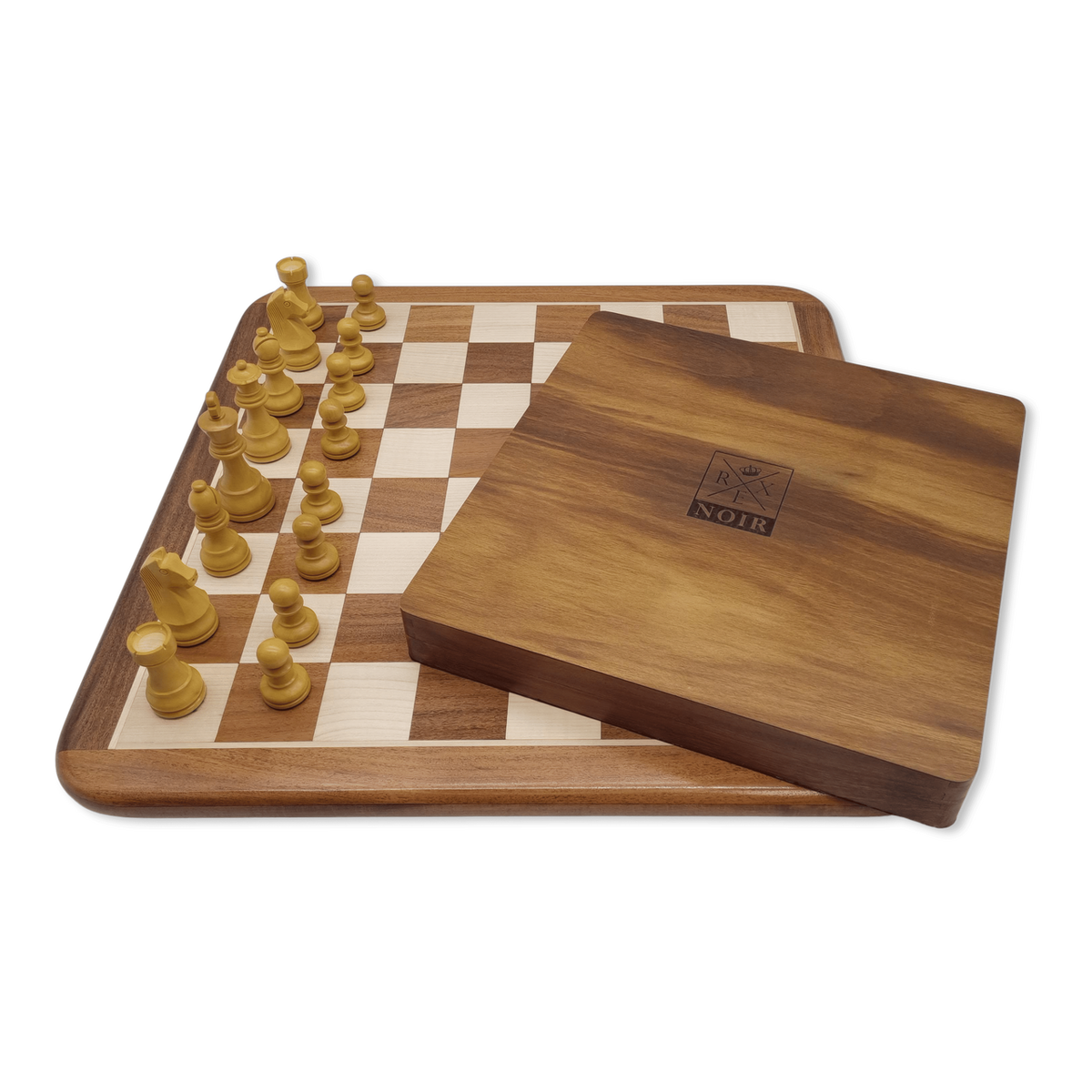 Rex Noir London Classic Double Weighted Acacia Staunton Chess Pieces board and box