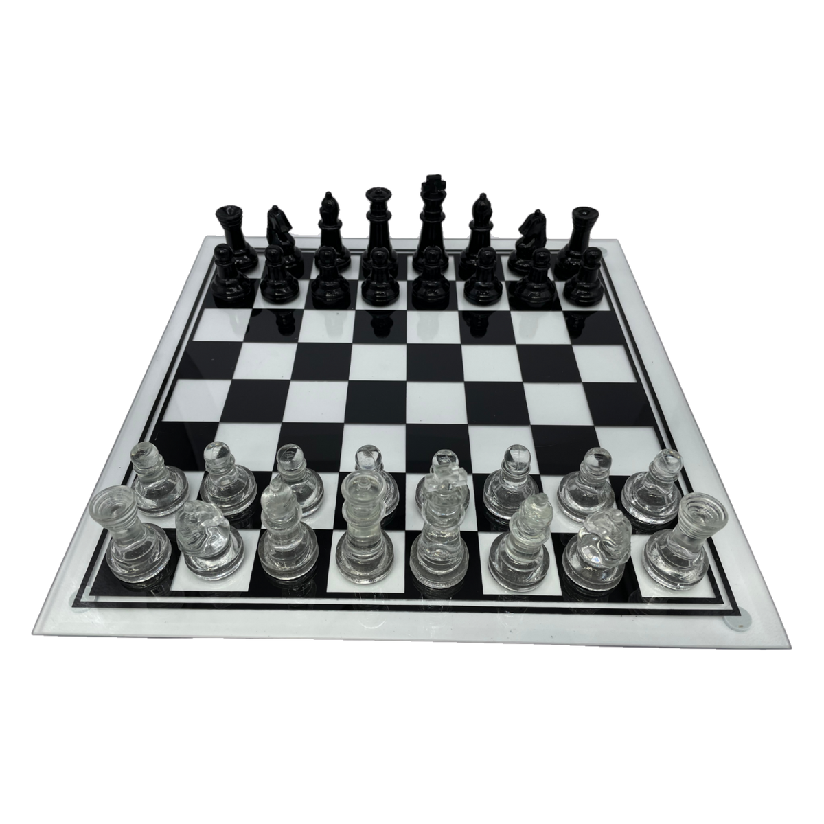 Glass Chess Set 35cm with Clear and Black pieces (GS03B) set