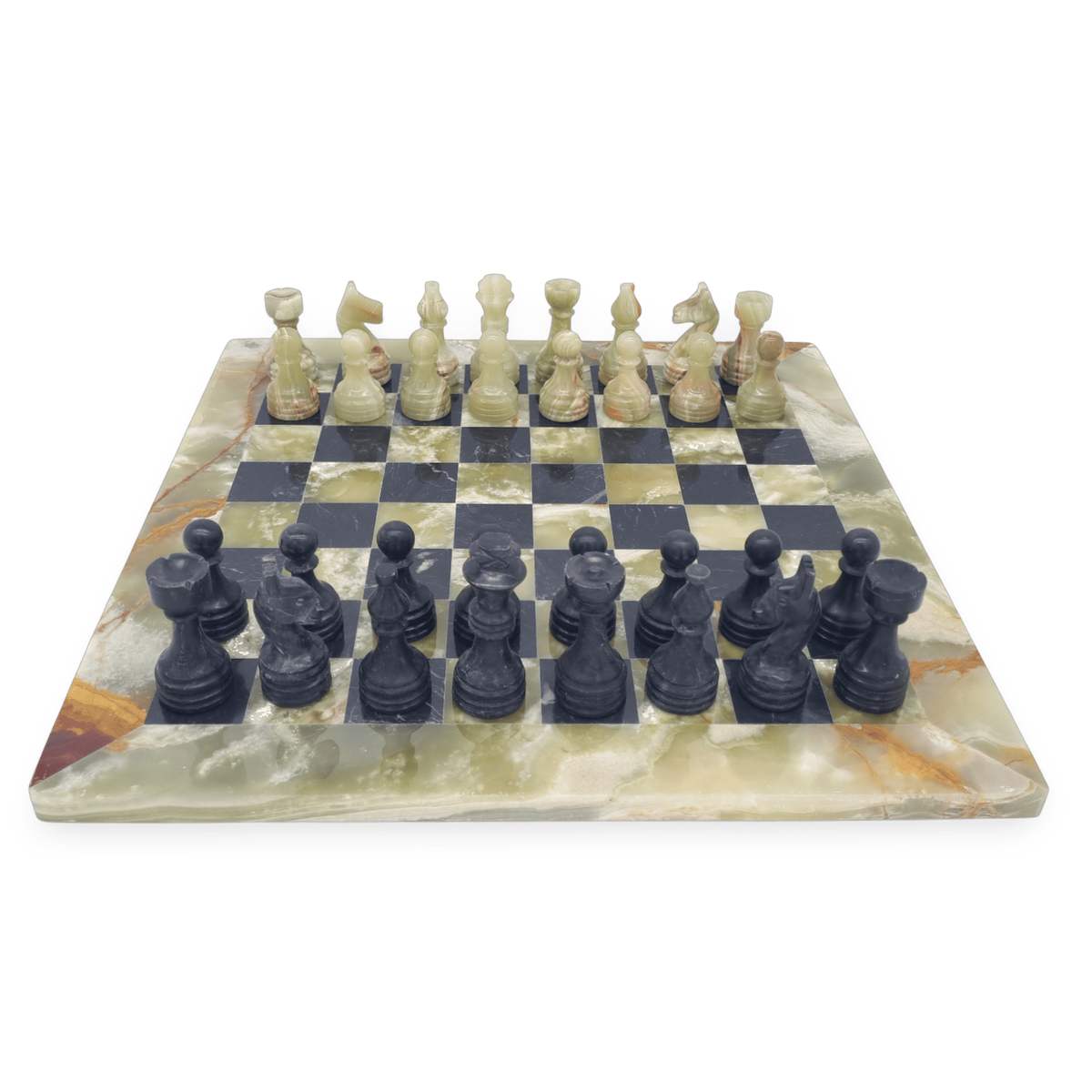 Green Onyx and Black Marble Chess Set