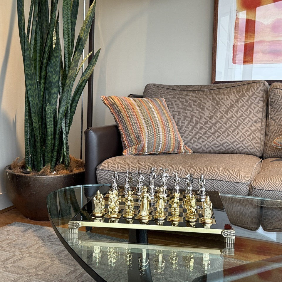 Emerald Knights Chess Set in a living room