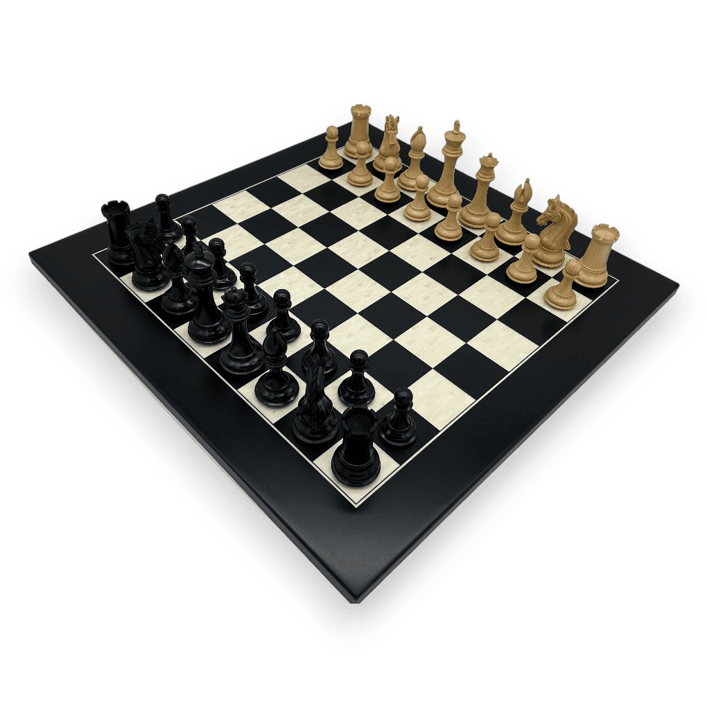 Board featured with Dal Rossi 105mm Ebony/Boxwood Double Weighted Chess Pieces