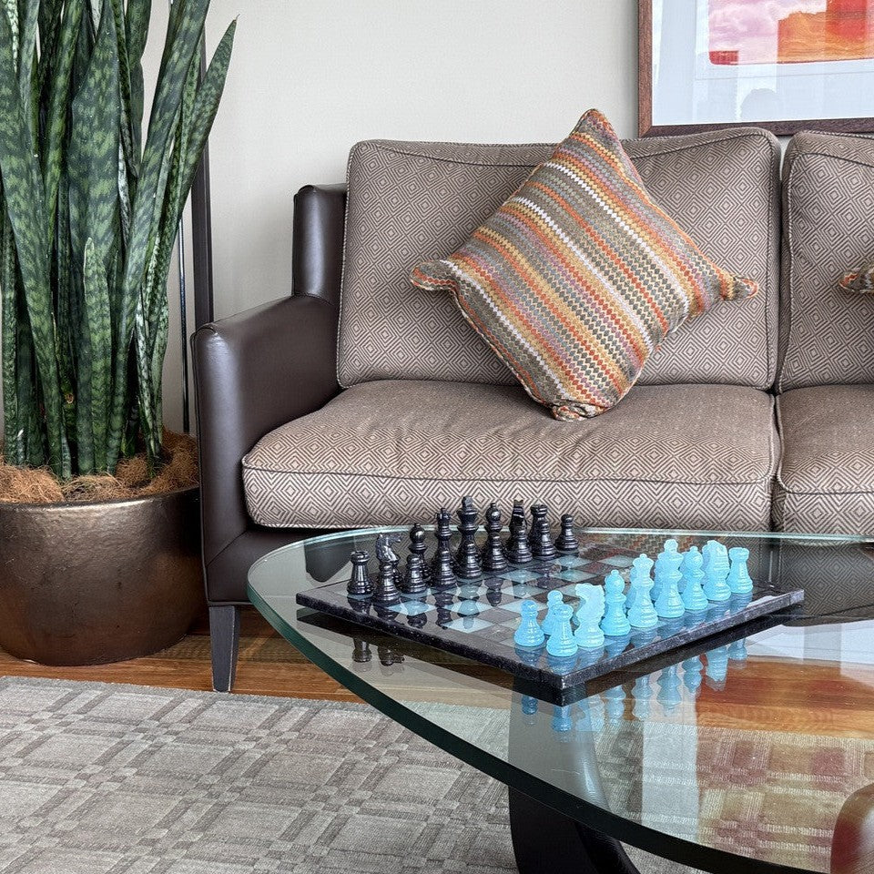 Midnight Tide Classic Alabaster Chess Set - living room