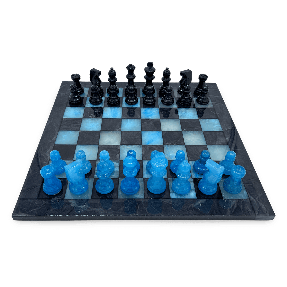 Midnight Tide Classic Alabaster Chess Set - blue and black