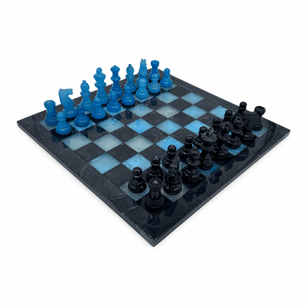 Midnight Tide Classic Alabaster Chess Set - side view