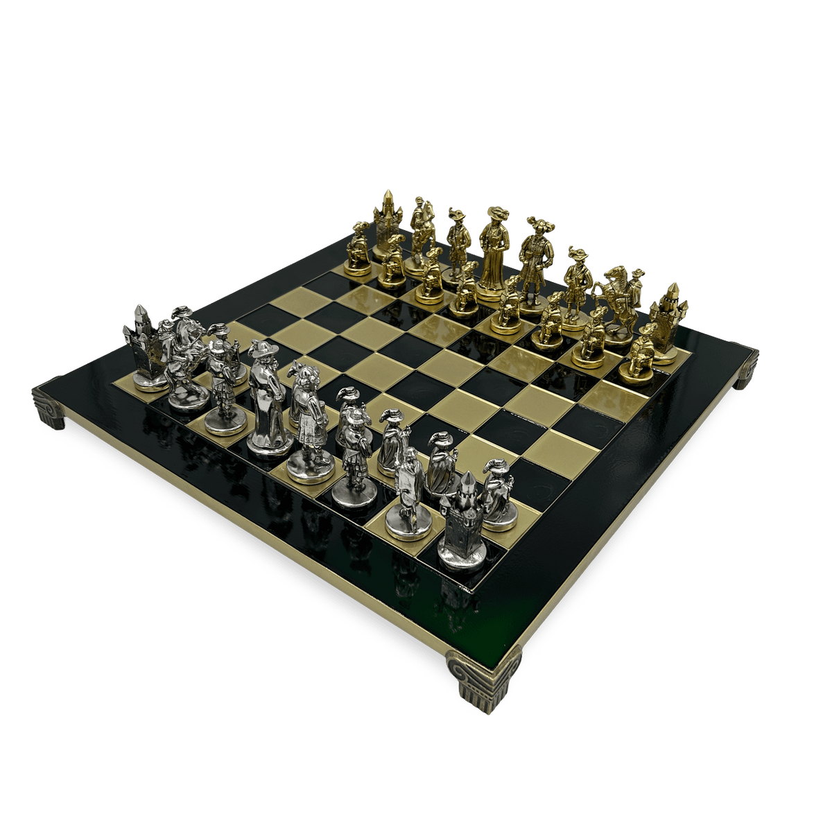 Emerald Knights Chess Set - Large Green and Gold