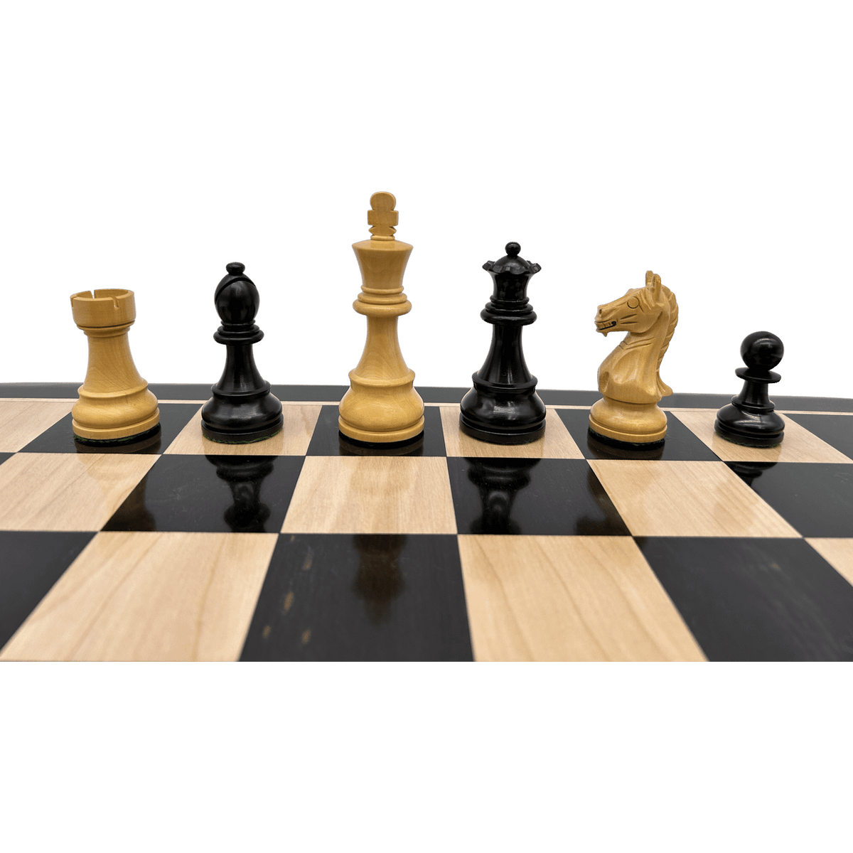 Rex Noir London Classic Double Weighted Ebony Staunton Chess Pieces with carved Knight