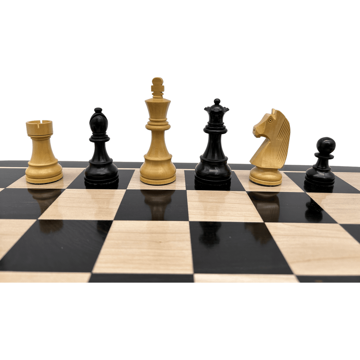 London Noir Chess Set - ebony timber board and acacia double weighted pieces