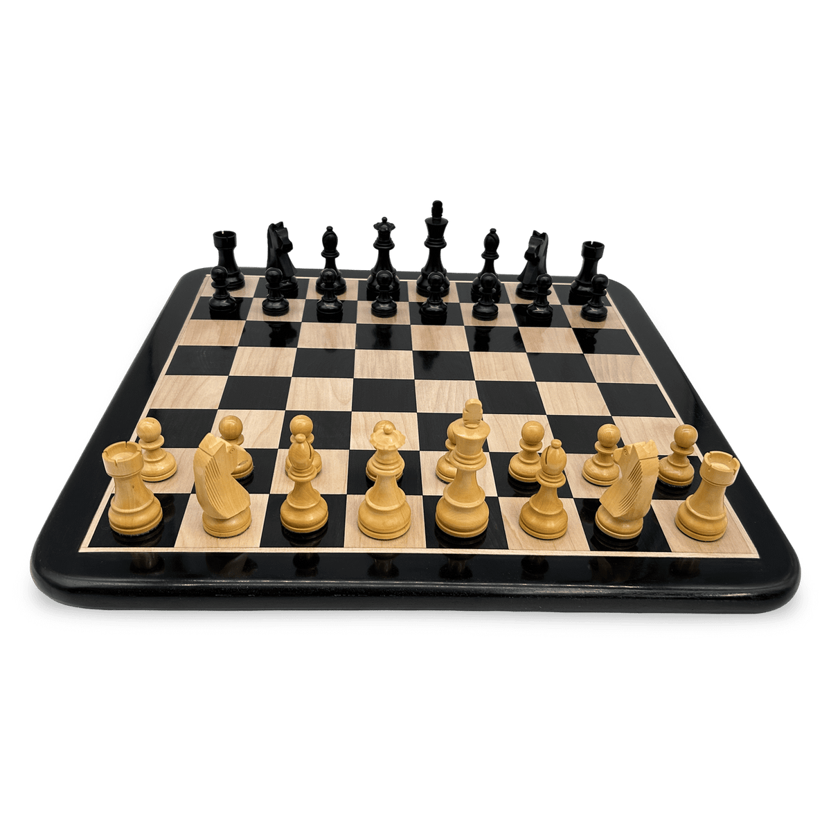 Rex Noir London Noir Double Weighted Ebony Staunton Chess Pieces with Ebony chessboard