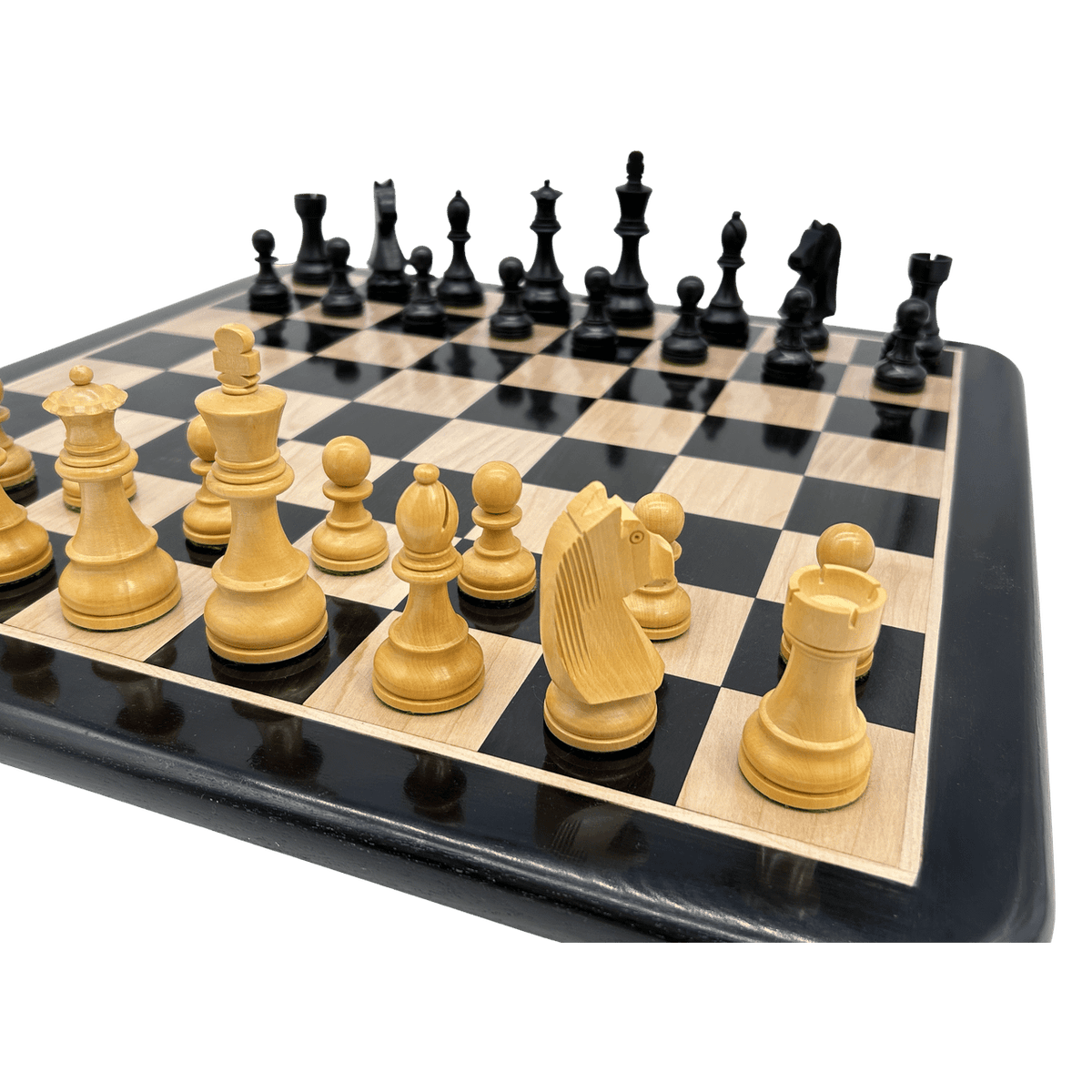 London Noir Chess Set - ebony timber board and ebony double weighted pieces