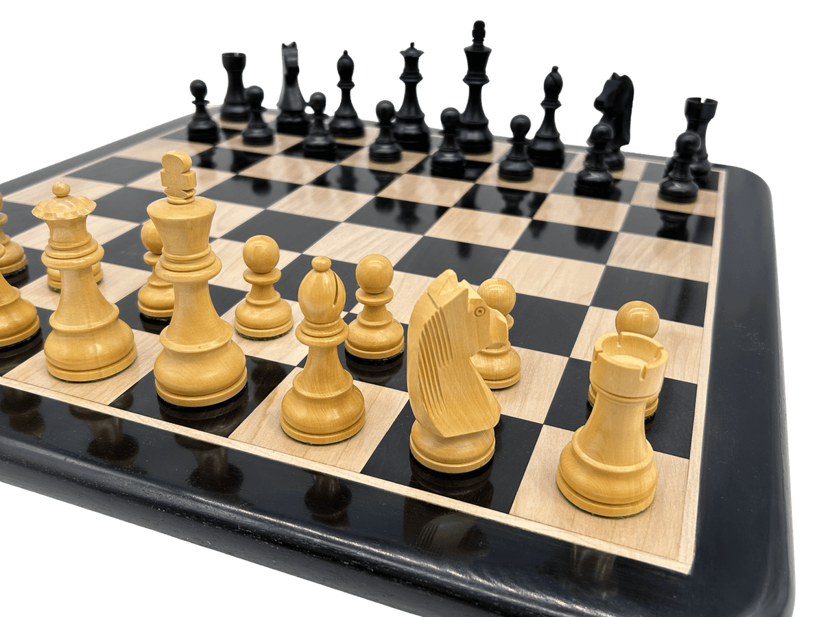 London Noir Chess Set - ebony timber board and ebony double weighted pieces
