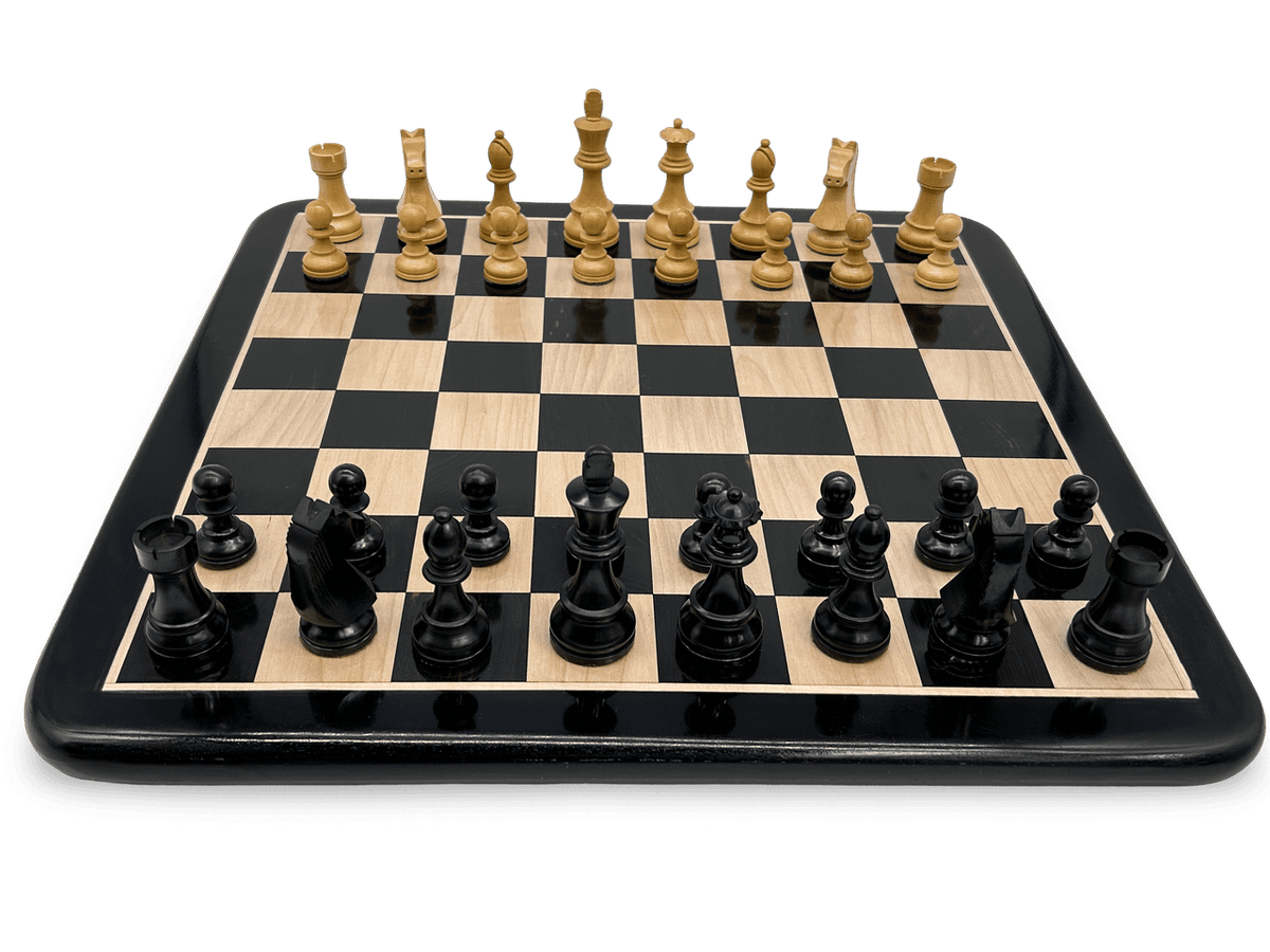 London Noir Chess Set - ebony timber board and acacia double weighted pieces