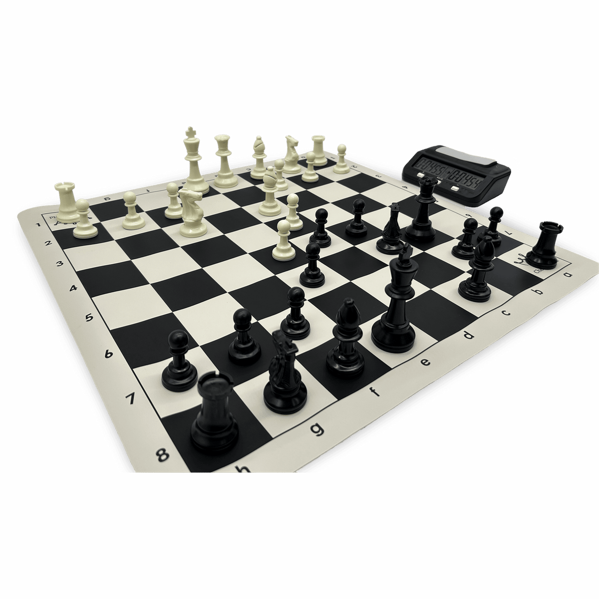 Tournament Pro Chess Set - black board with clocks