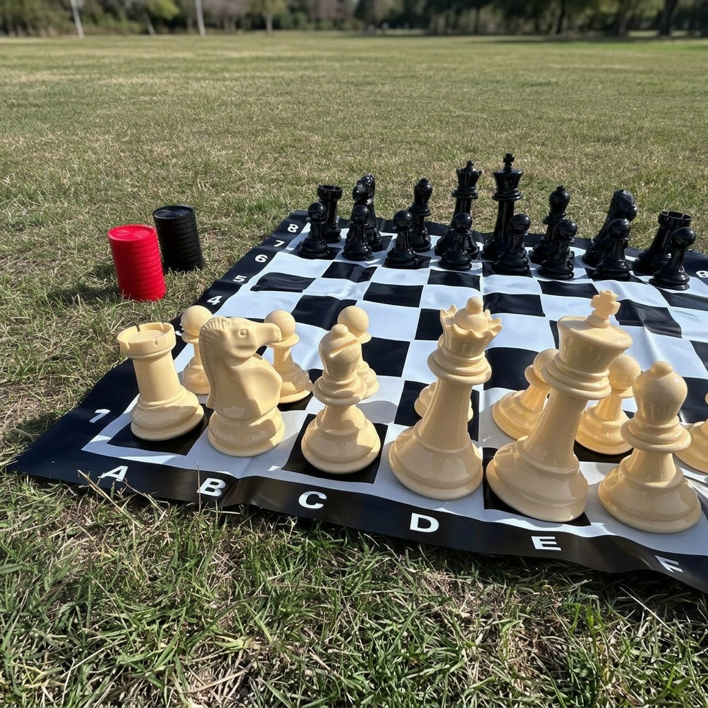 2-in-1 Mini Garden Chess & Checkers Set