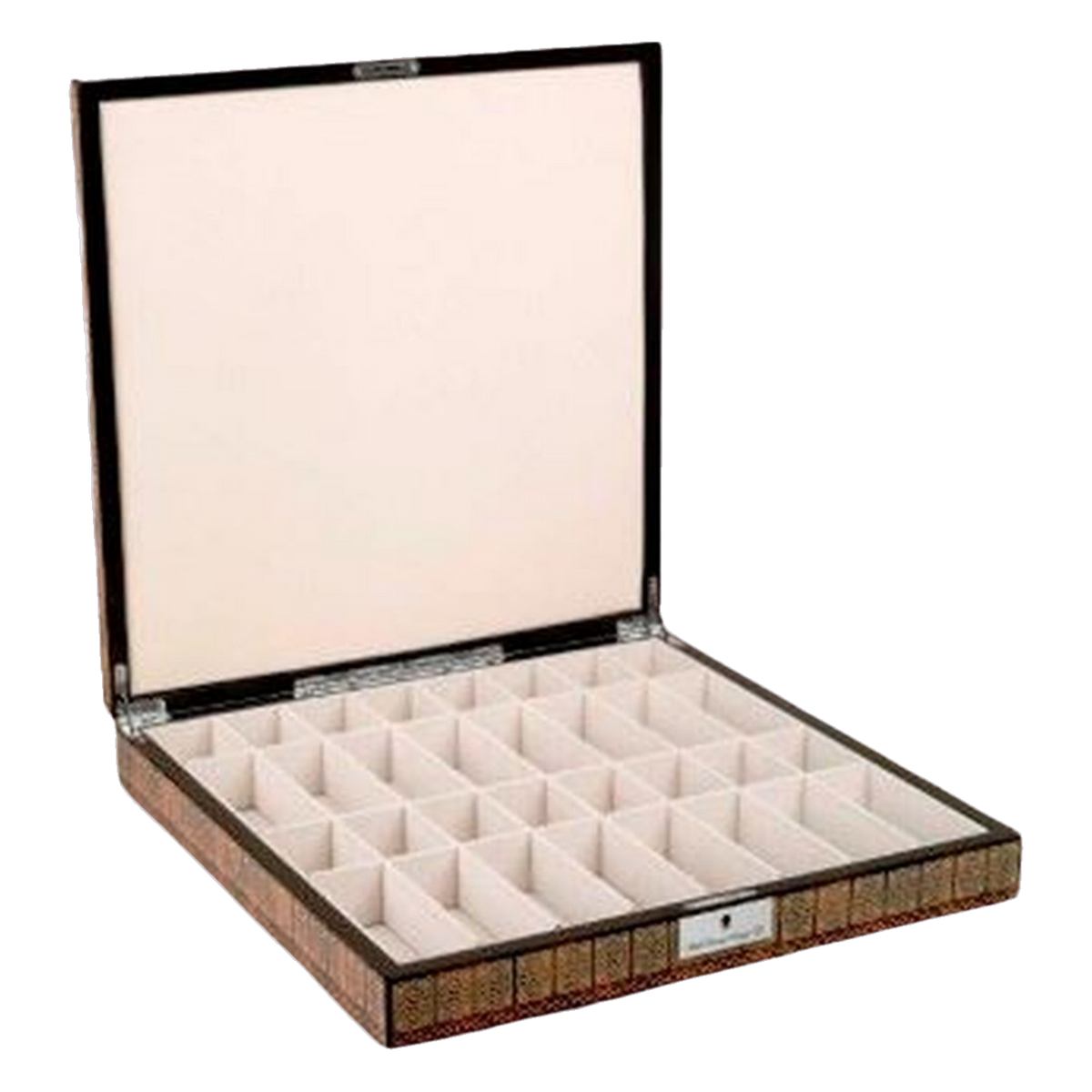 Dal Rossi Mosaic Board & 105mm Bronze/Copper Chess Pieces open storage