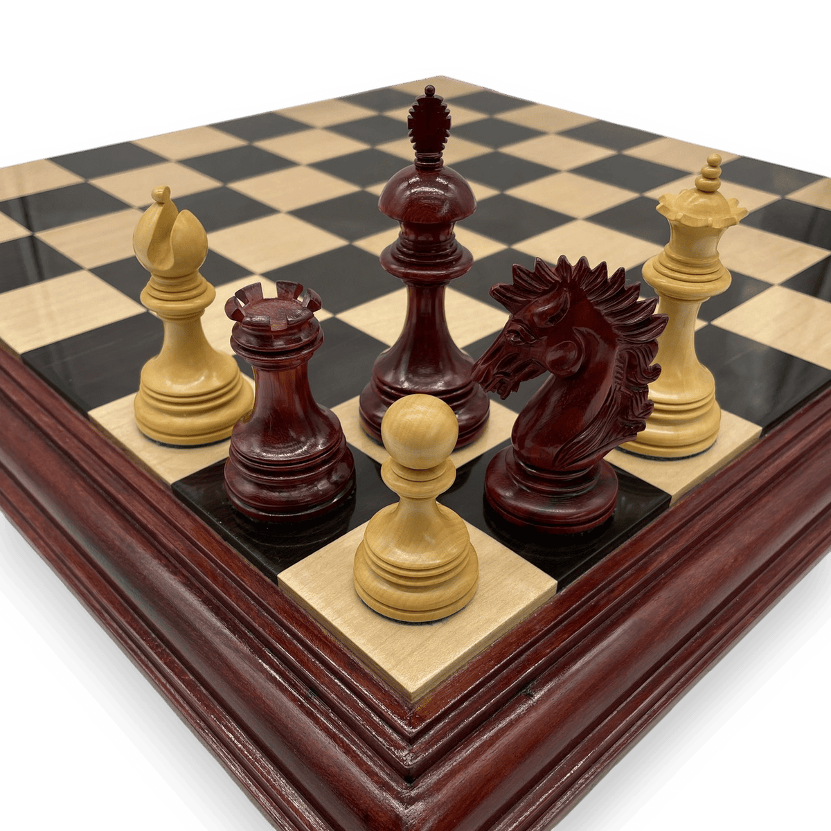 Rex Noir Premium Luxury 4.5" 114mm Padauk / Boxwood Chess Pieces