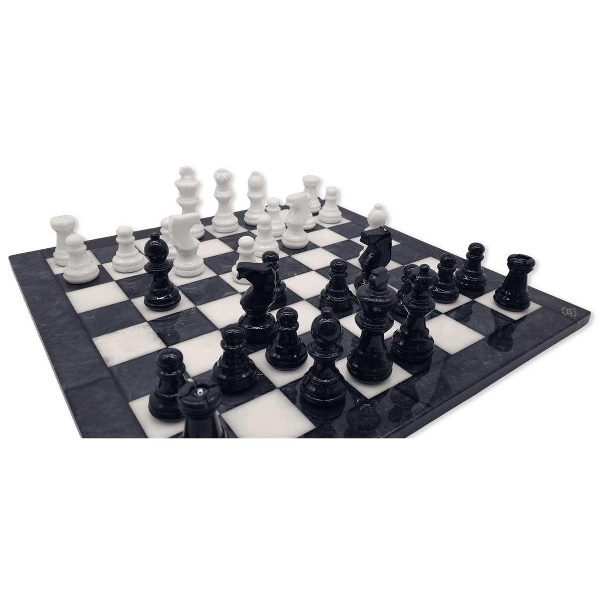 Midnight Pearl Classic Alabaster Chess Set - close up position
