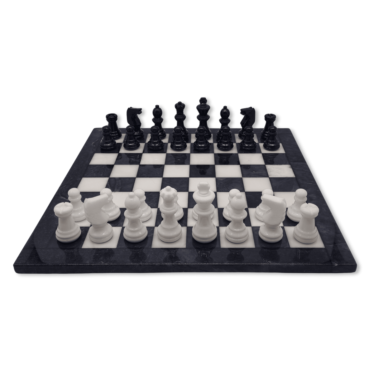 Midnight Pearl Classic Alabaster Chess Set - front view