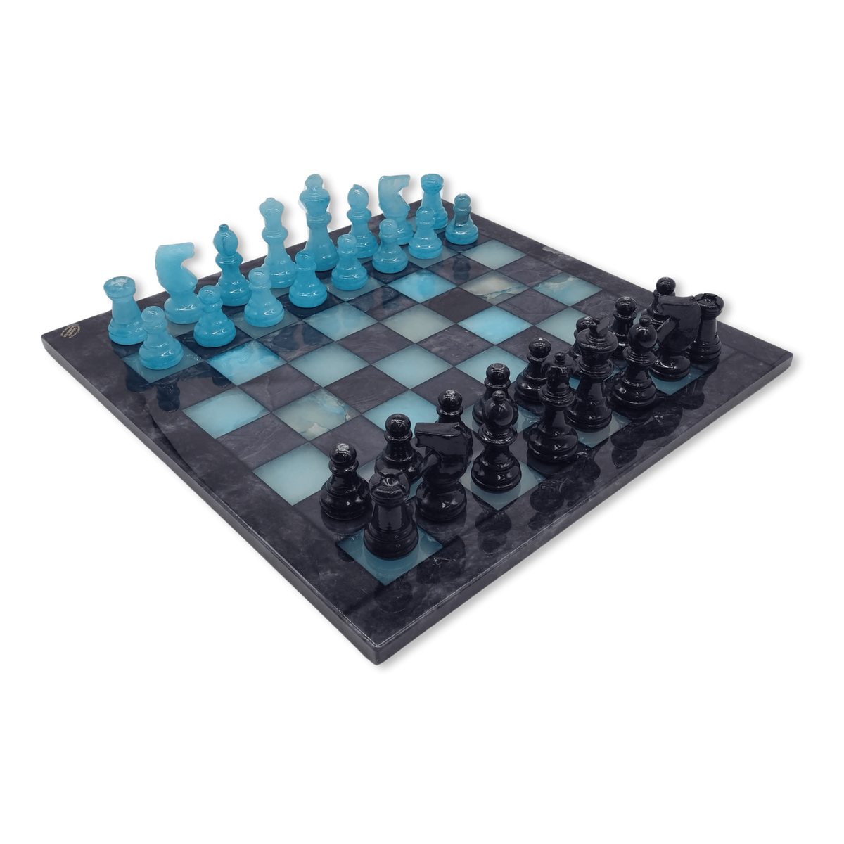 Midnight Tide Classic Alabaster Chess Set - diagonal