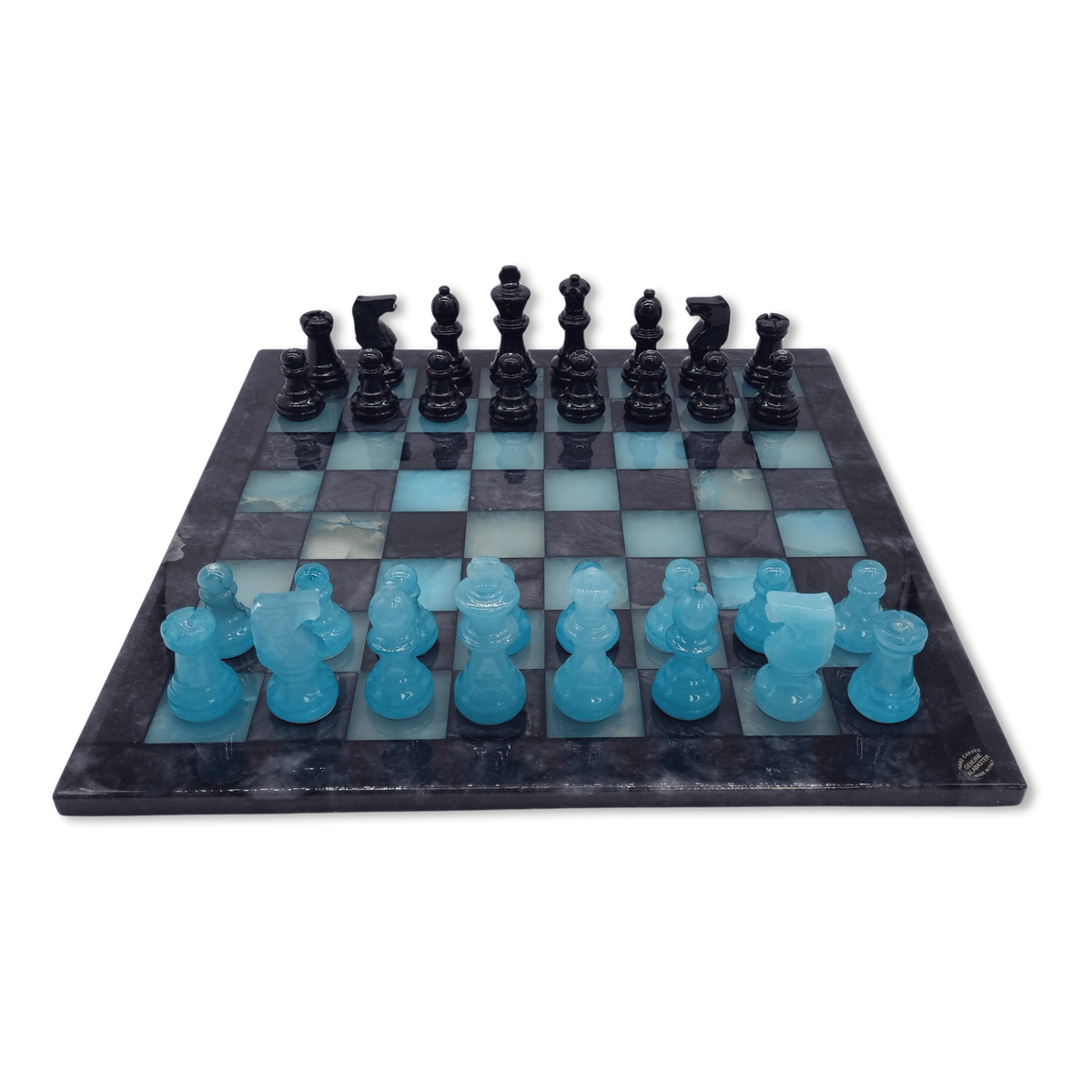 Midnight Tide Classic Alabaster Chess Set - blue and black