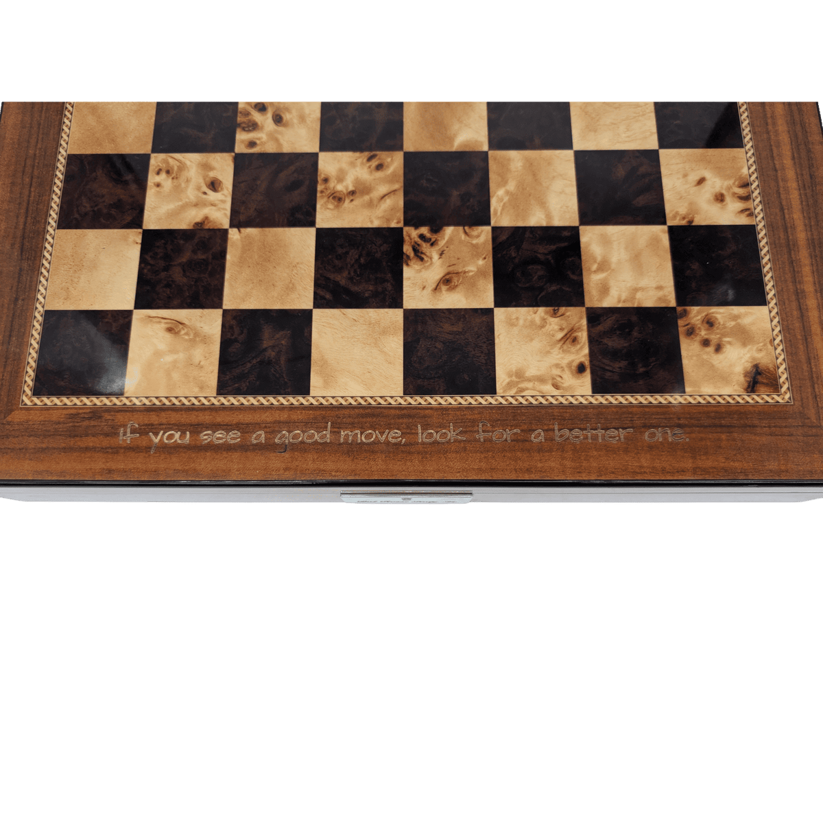 Dal Rossi 50cm Walnut Finish Chess Board with Storage Compartment (Board Only) - Engraved, Ex-Display