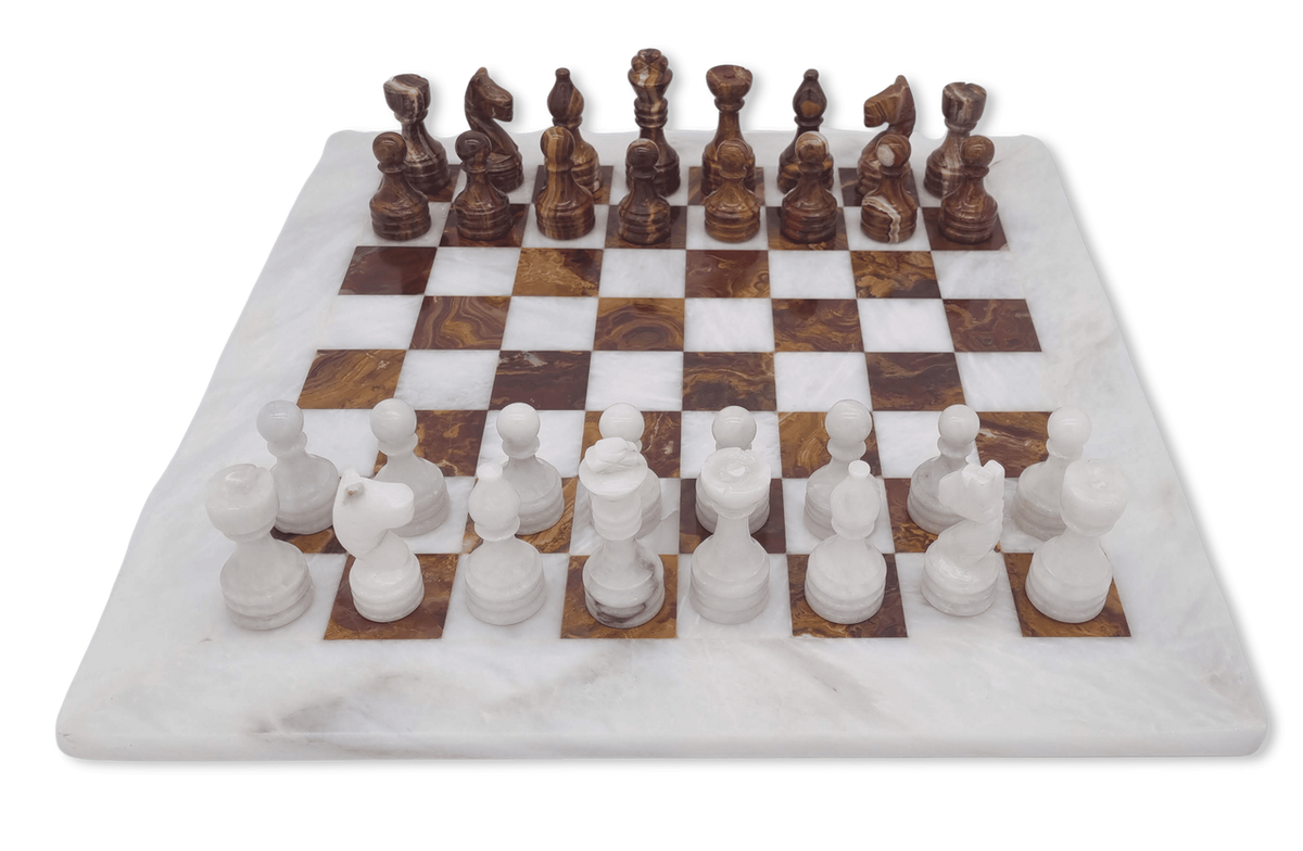 Red Onyx & White Marble Chess Set