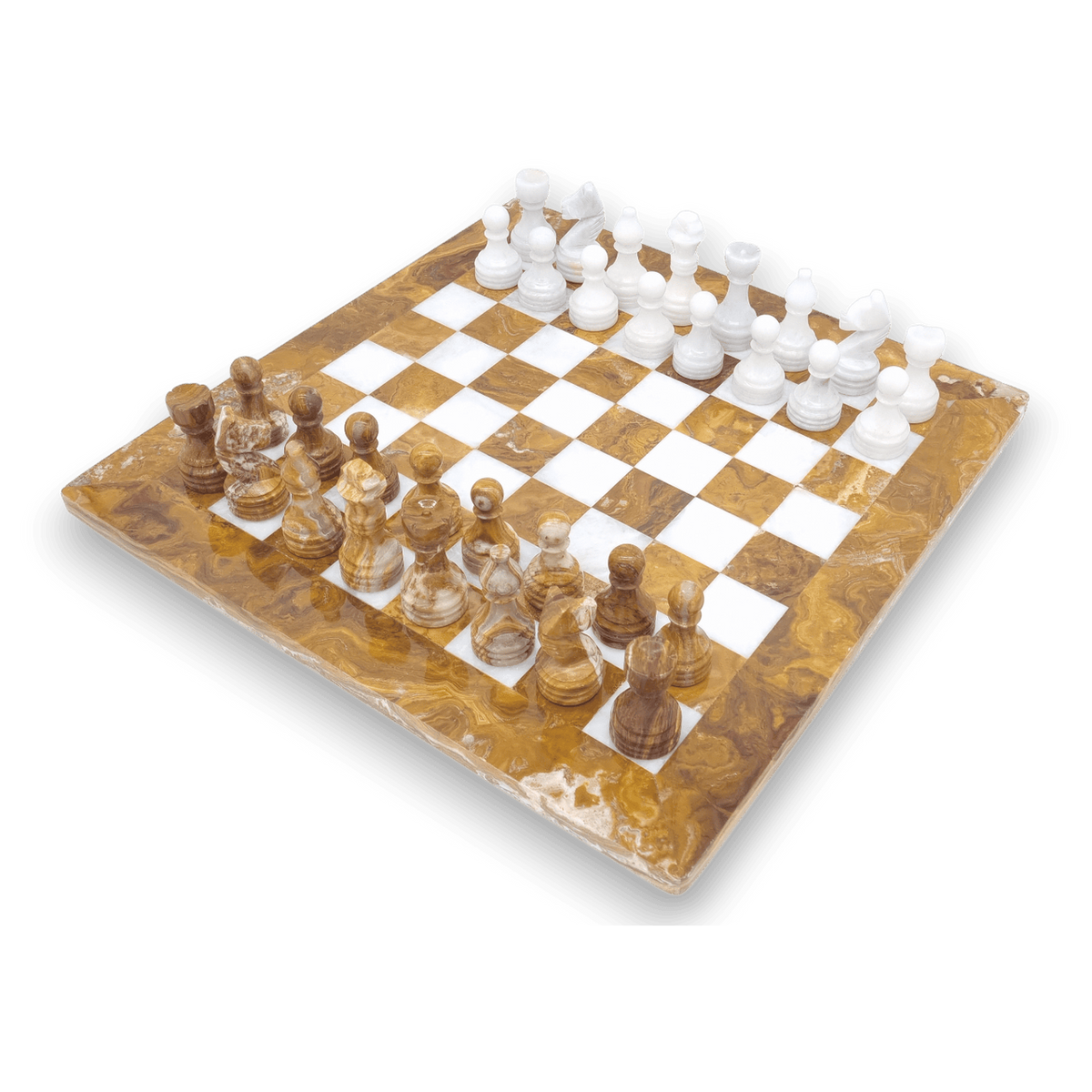 Red Onyx and White Marble Chess Set - diagonal