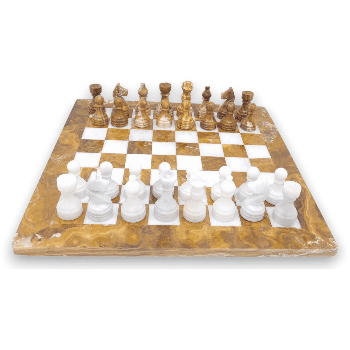 Red Onyx and White Marble Chess Set