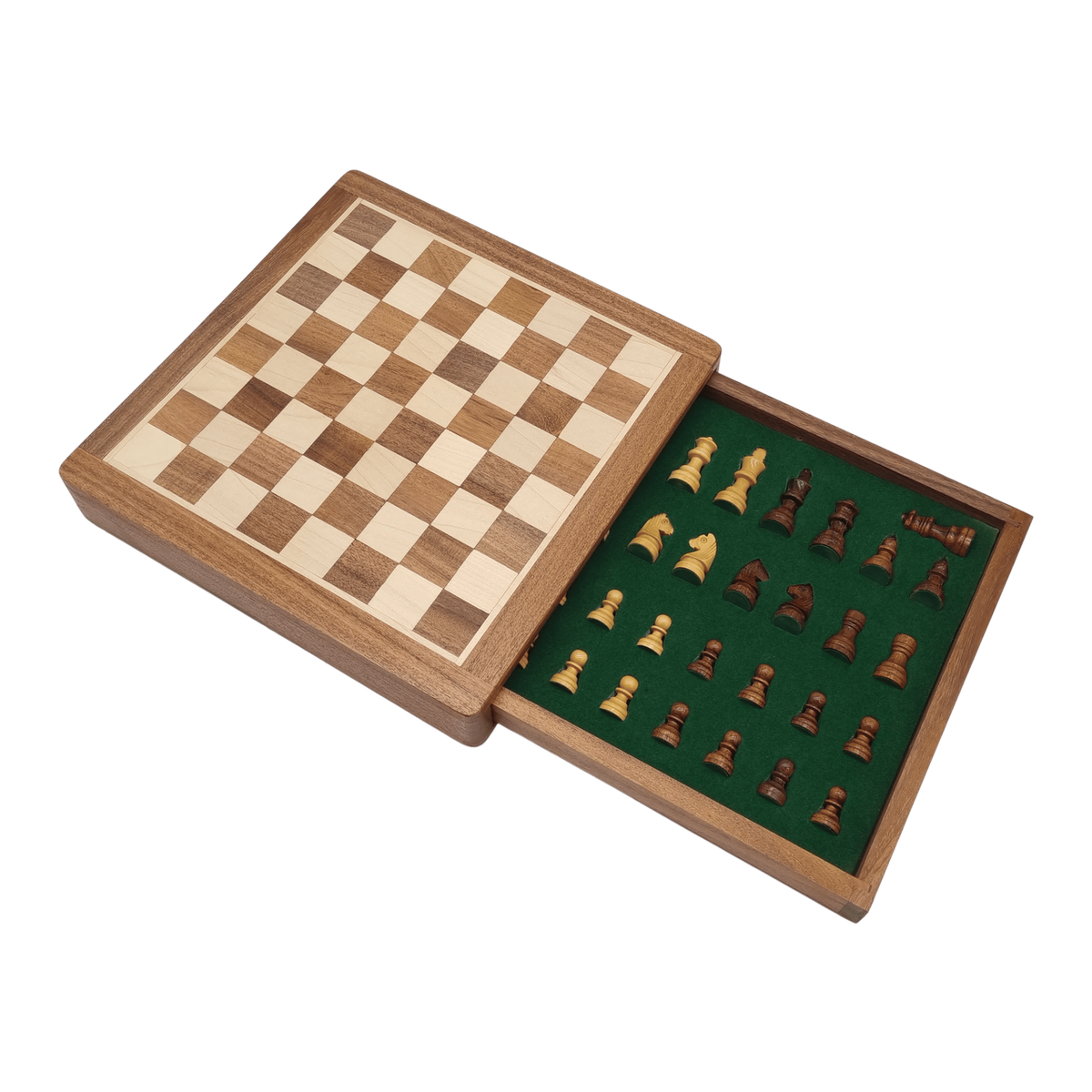 Rex Noir Square Magnetic Travel Chess Set 25cm with drawer (SQU-S-25) open