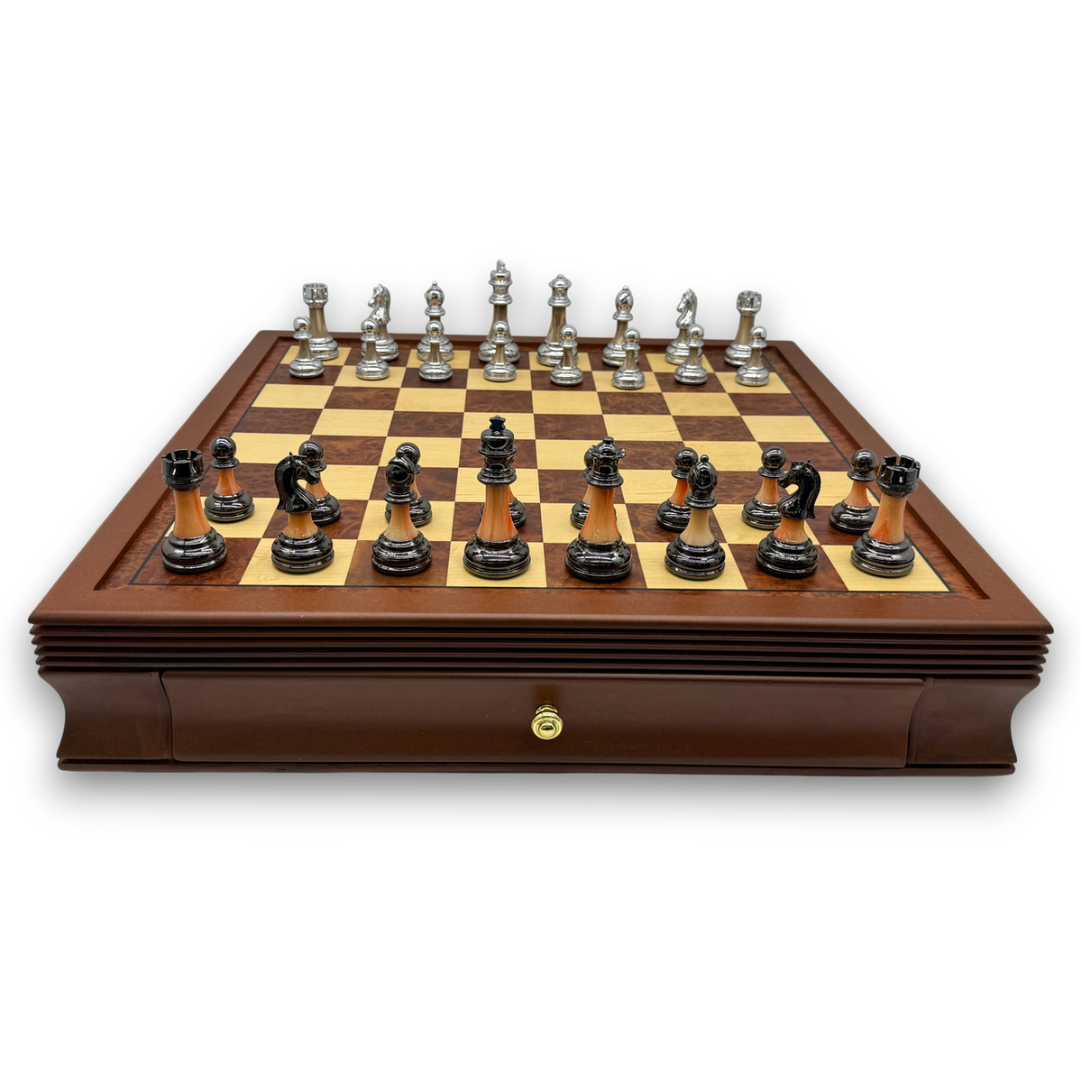 Metal and Marble Look Chess Pieces - Silver and Bronze