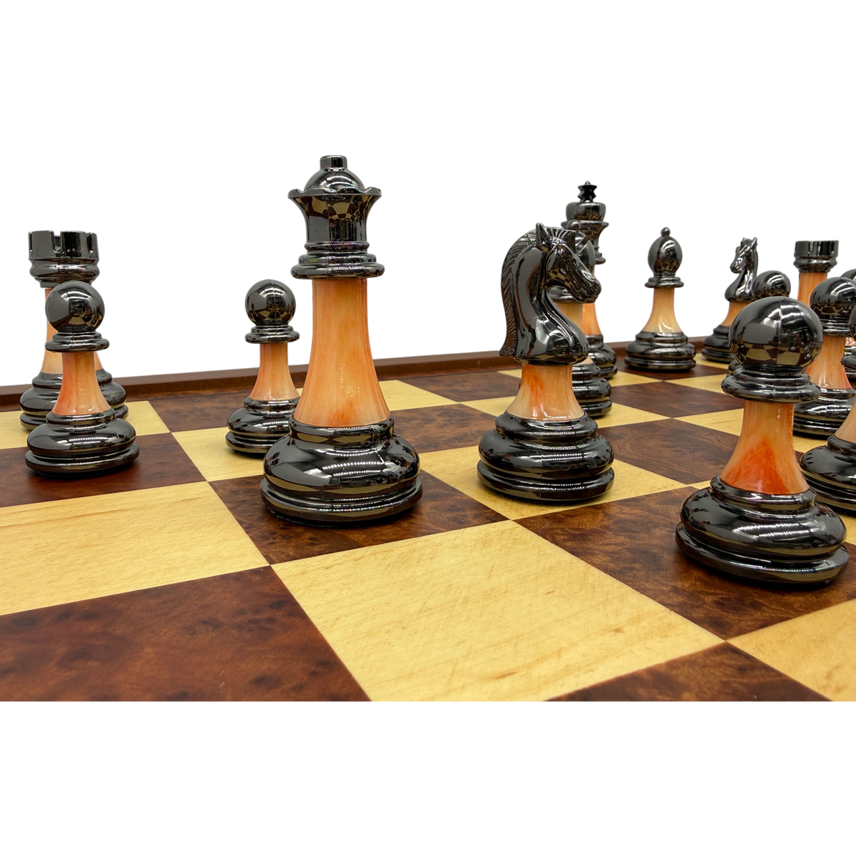 Metal and Marble Look Chess Pieces - Silver and Bronze