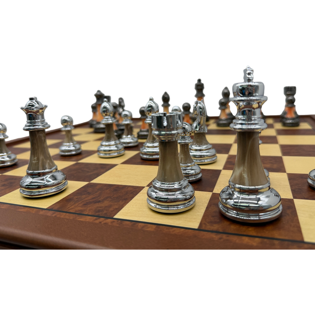Metal and Marble Look Chess Pieces - Silver and Bronze