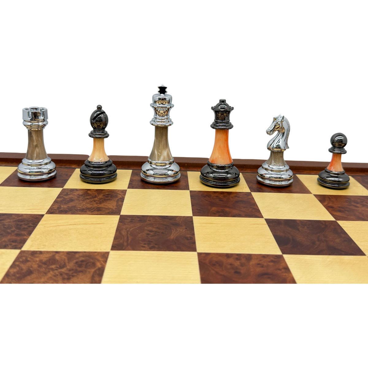 Metal and Marble Look Chess Pieces - Silver and Bronze