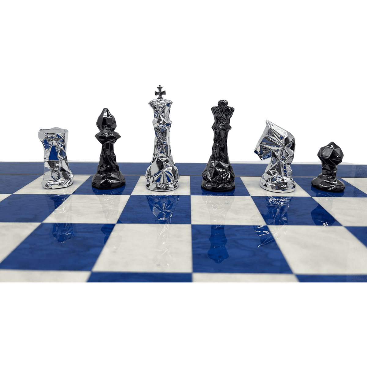 Blue Diamond Chess Set - diamond cut resin pieces