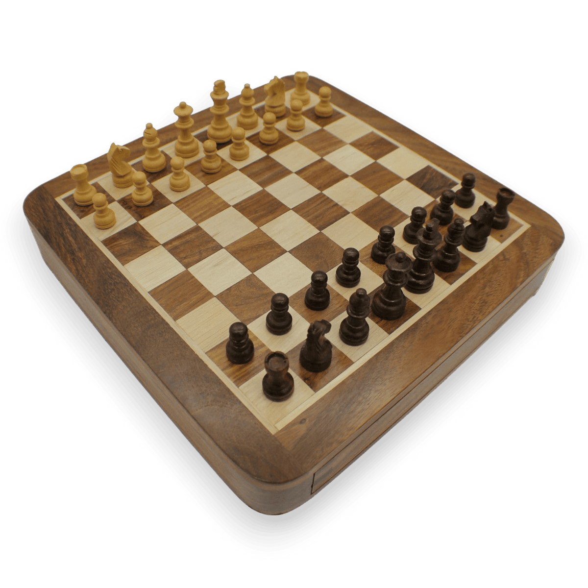 Rex Noir Square Magnetic Travel Chess Set 25cm with drawer (SQU-S-25) from above