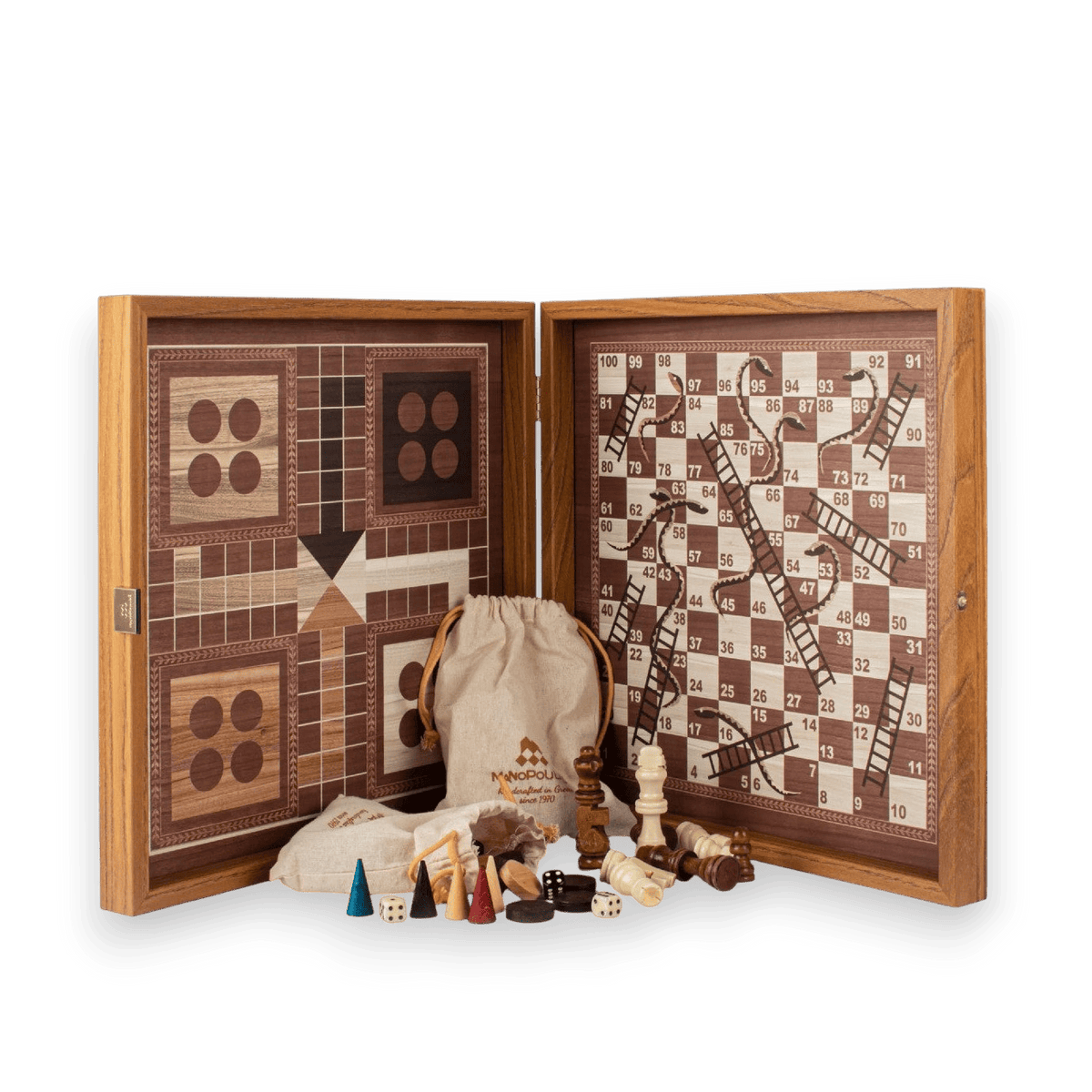 Manopoulos 34cm CLASSIC STYLE 4in1 Combo Chess / Backgammon / Ludo / Snakes