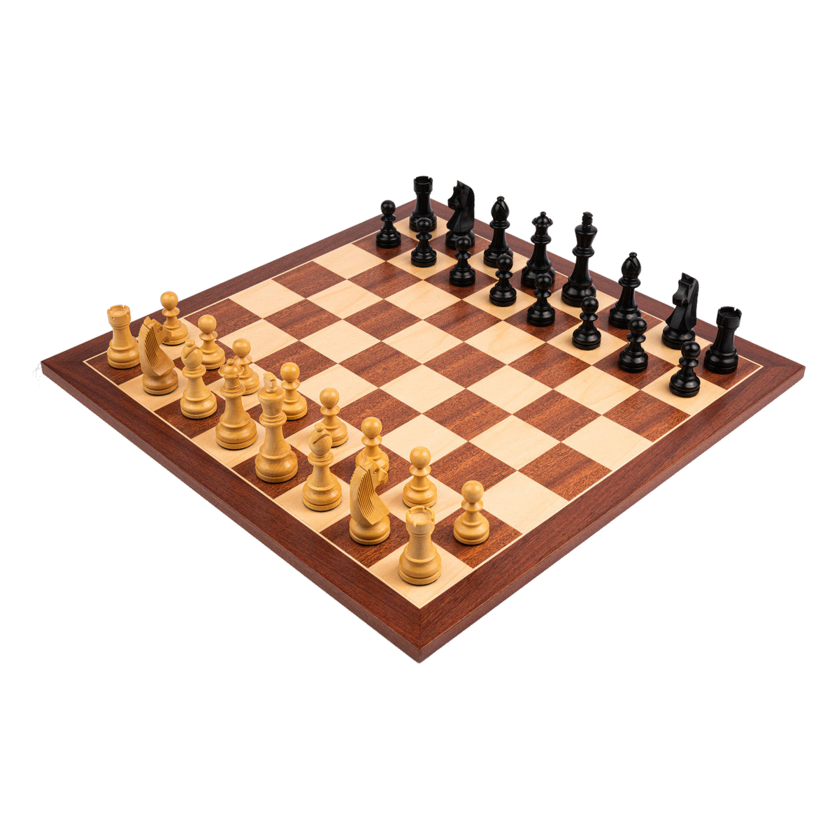 Mahogany Chessboard - minor imperfection - with chess pieces