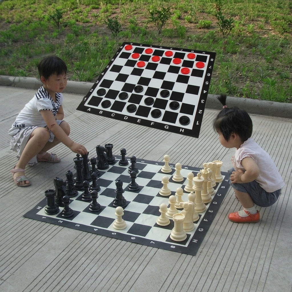 2-in-1 Mini Garden Chess & Checkers Set
