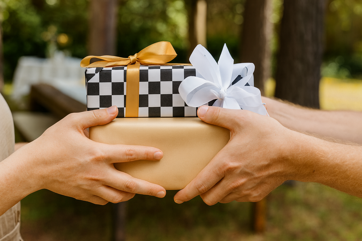 A chess set wrapped as a gift
