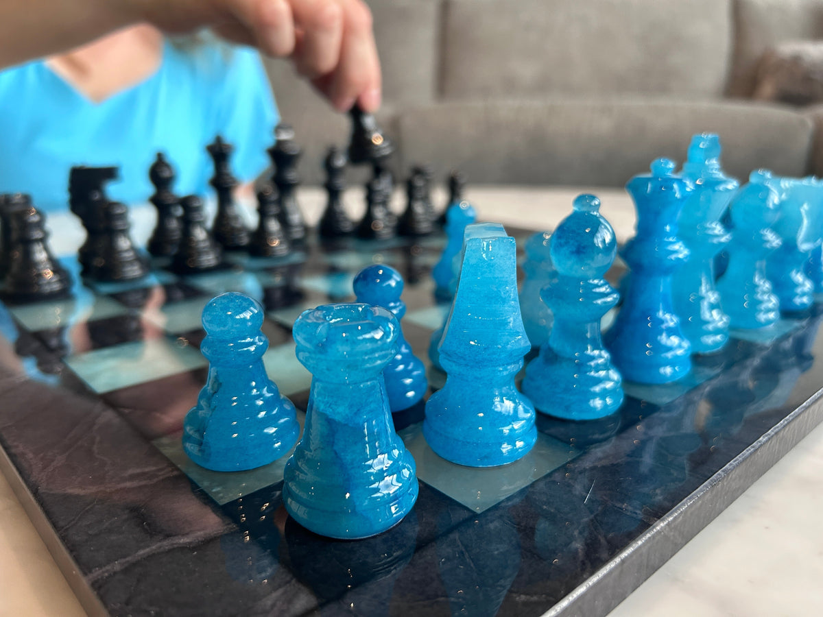 The Midnight Tide Alabaster luxury chess set