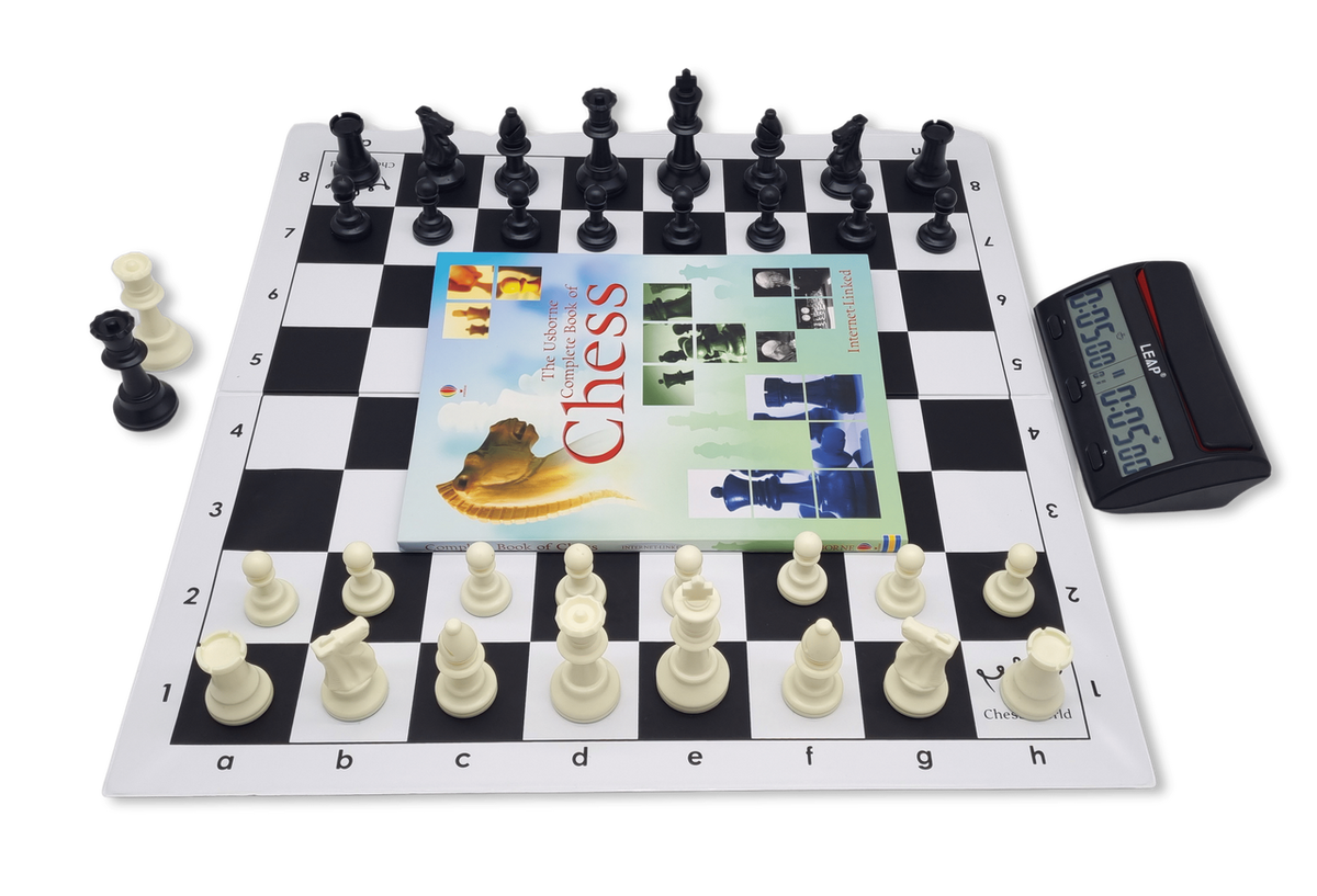 Ultimate Chess Starter Pack: Chessboard, Chess pieces, Chess Clocks, Chess Book - unpacked
